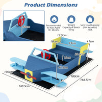 Glider-Shape Kids Sandpit, Large Wooden Outdoor Sand Box w/Bench Seat, Propeller, Rotatable Rudder and Side Wings