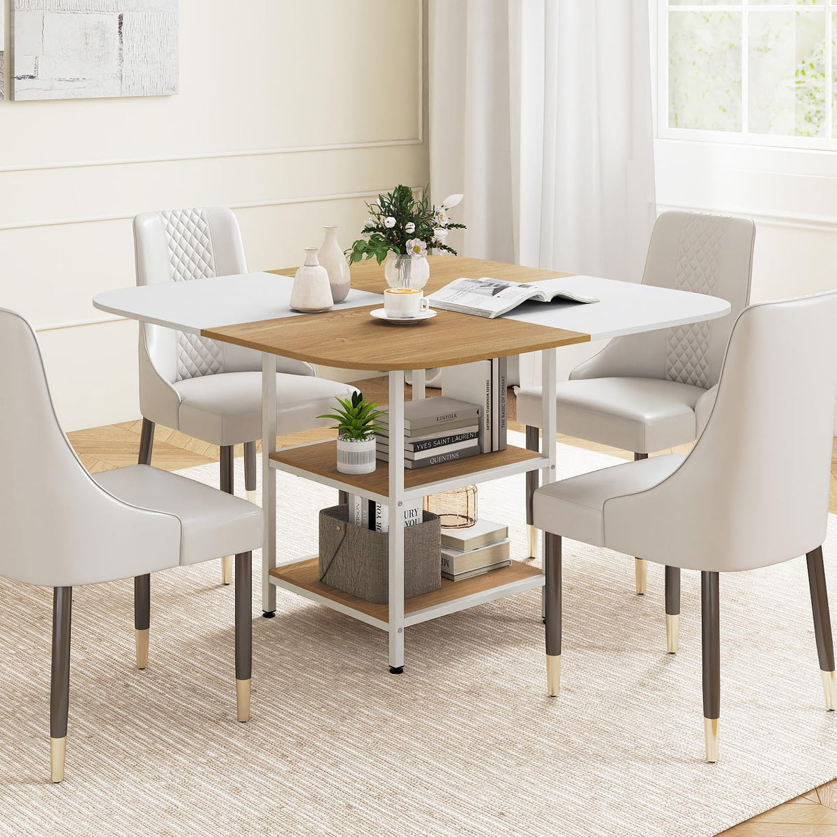 Giantex 120 CM Square Dining Table for 4, Elegant Kitchen Dinette Table