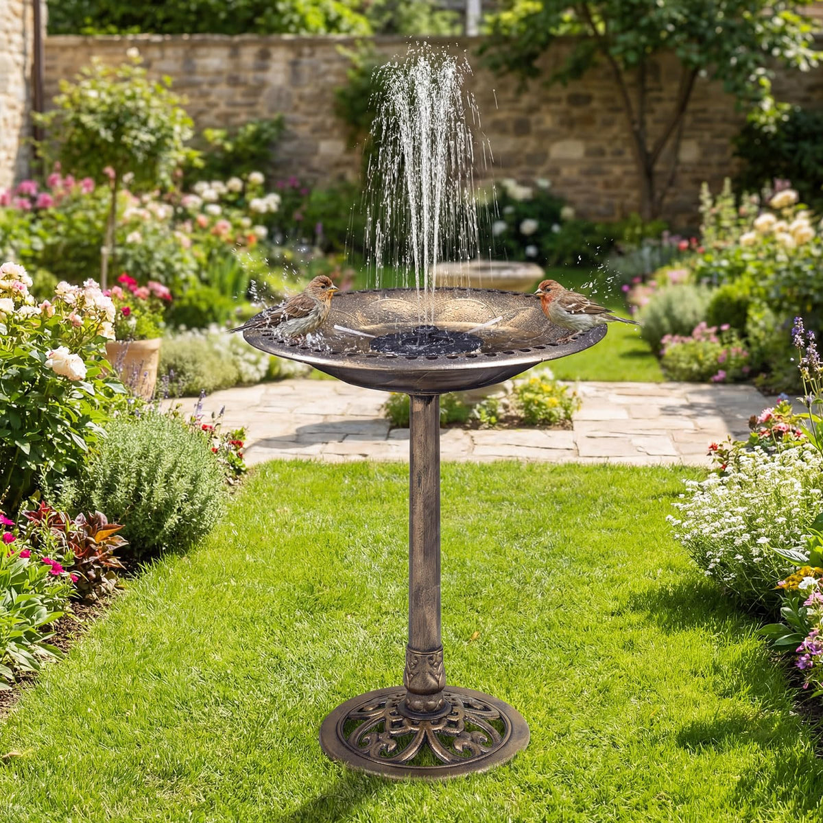 71cm Bird Bath with Solar Powered Fountain, Outdoor Pedestal Birdbath