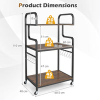 3-Tier Rolling Printer Stand, Home Office Large Printer Cart w/Storage Shelves