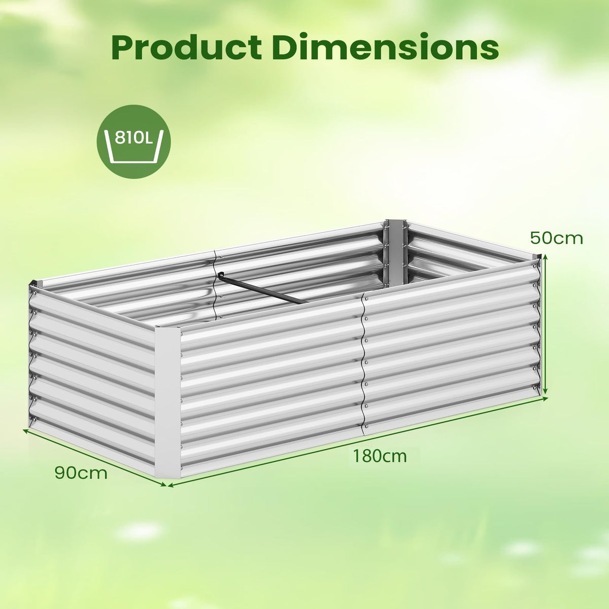 180 x 90 x 50 cm Galvanized Raised Garden Bed Kit