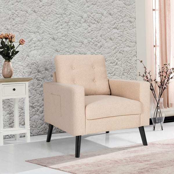 Giantex Modern Accent Armchair, Upholstered Single Sofa Chair w/ Rubber Wood Legs & Two Side Pockets
