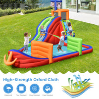 6-in-1 Pirate Ship Bounce House w/Long Slide, Climbing Wall, Splash Pool, Dart Game, Ring-toss & Water Guns, Kids Bouncer Castle w/Carrying Bag (without Blower)