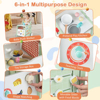 6-in-1 Toddler Push and Pull Walker with Play Kitchen for Kids-Green