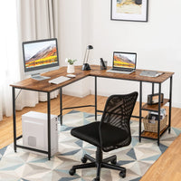 Giantex Industrial L-Shaped Computer Desk, Home Office Desk PC Laptop Study Table, Rustic Brown