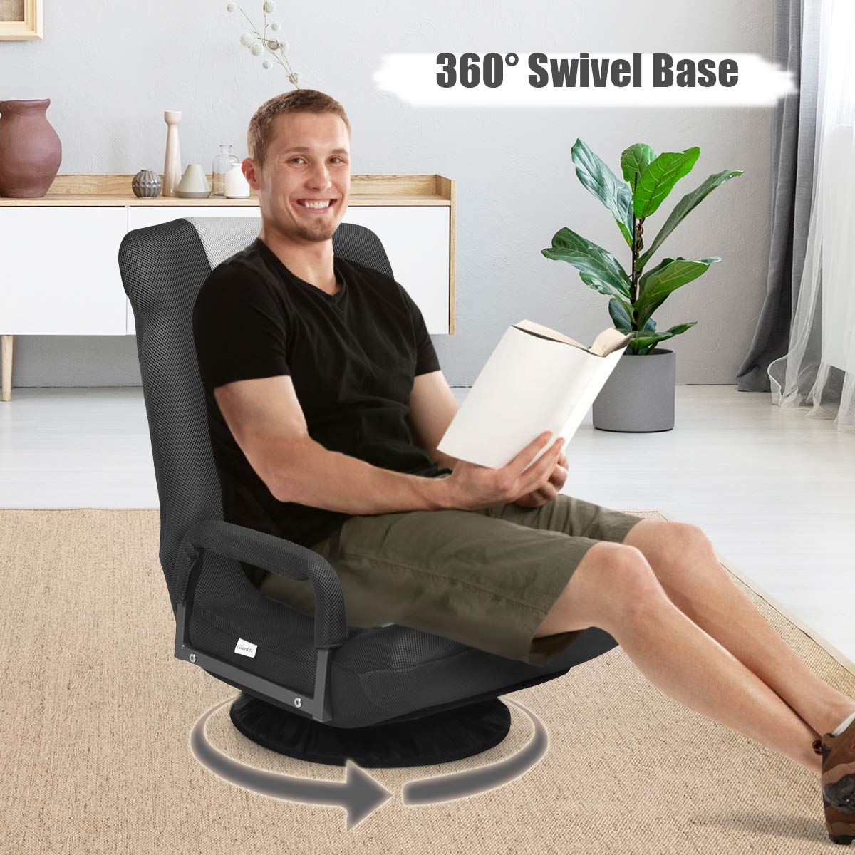 Folding Floor Chair Sofa, 360 Degree Swivel Chaise Gaming Chair Recliner