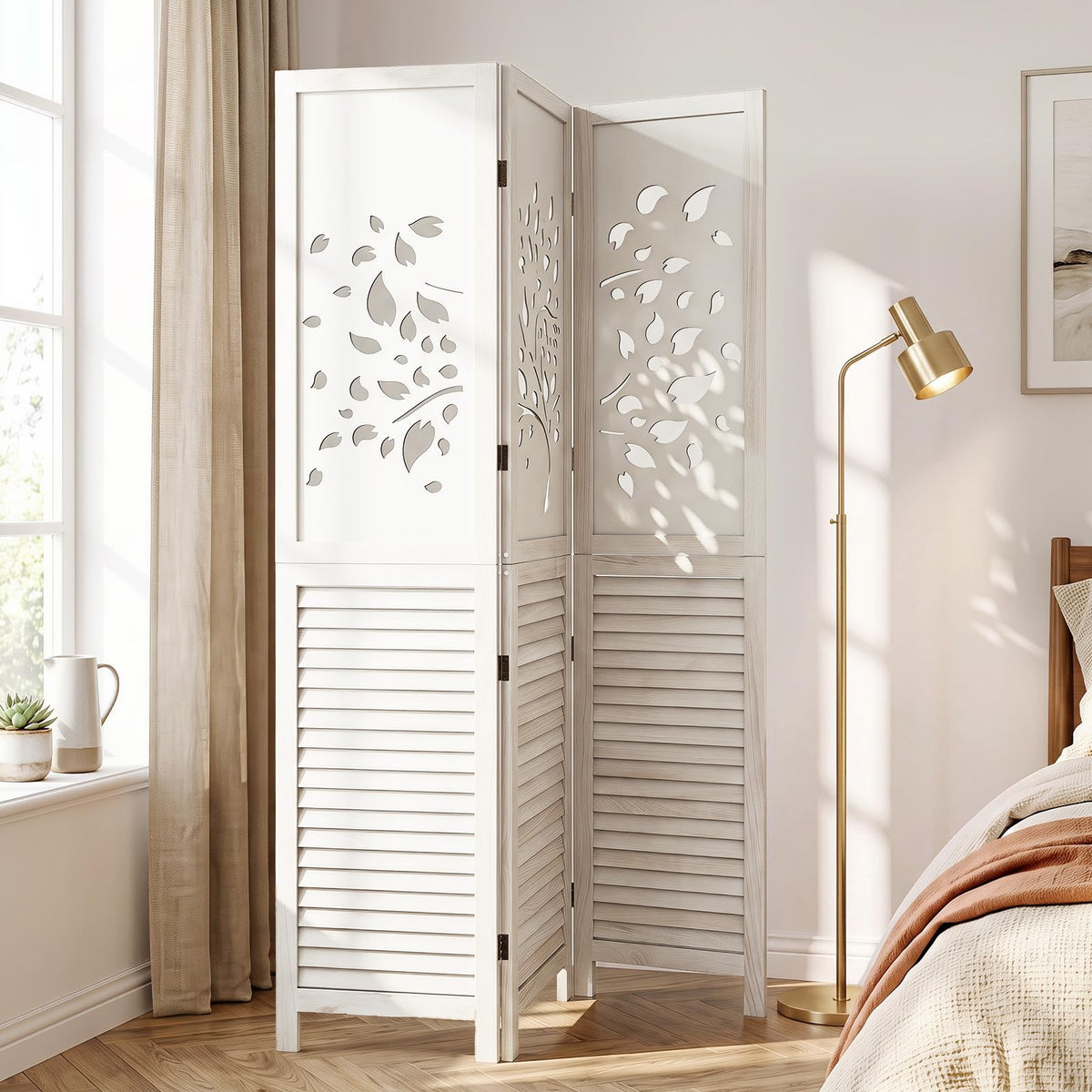 Giantex 170 cm Folding Room Divider, 3 Panel Wooden Privacy Screen