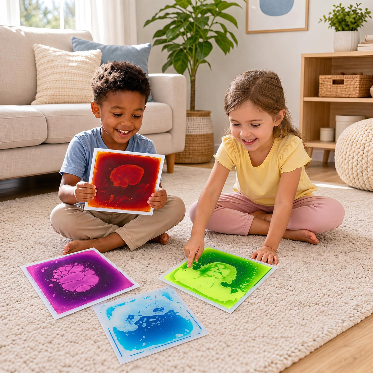 4-Pack Glow-in-the-Dark Liquid Sensory Floor Tiles 30 x 30 CM for Toddlers with Autism