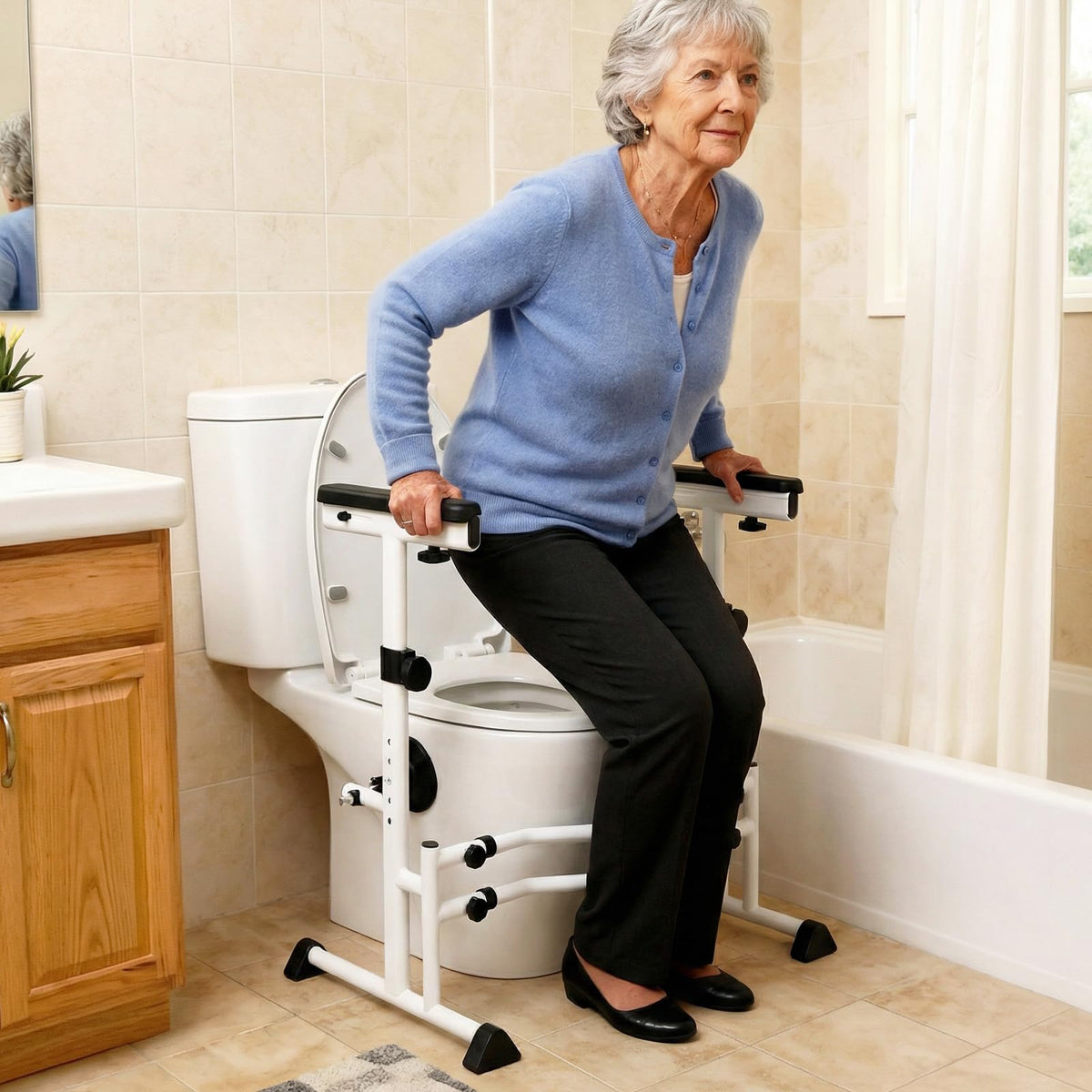 Toilet Safety Rails, Height & Width Adjustable Toilet Safety Frame w/Handrails