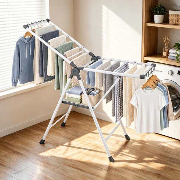 Foldable 2-Level Clothes Drying Rack with140 CM Adjustable Wings
