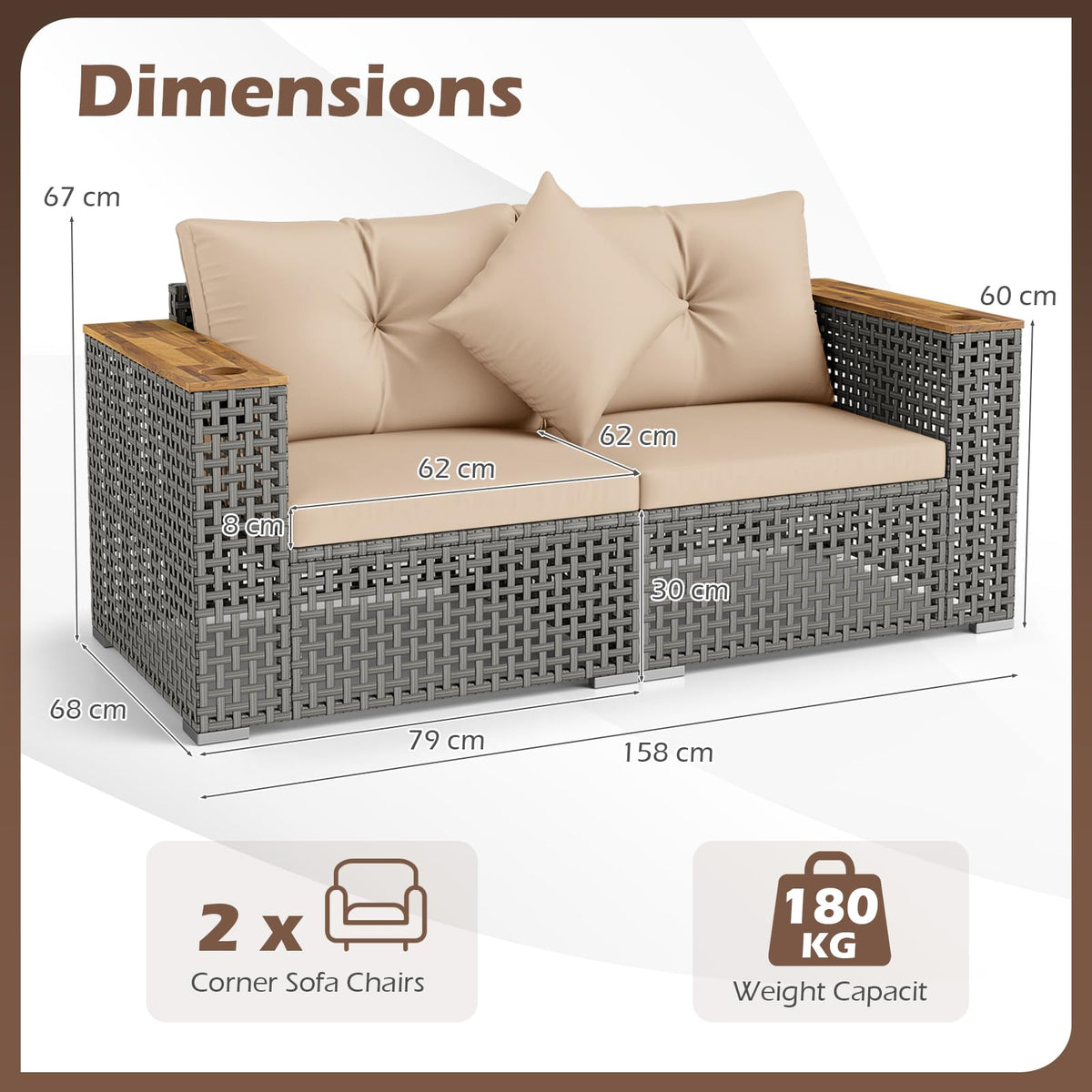 2-Piece Patio Corner Sofa Set Outdoor Sectional Wicker Loveseat with Thick Cushions