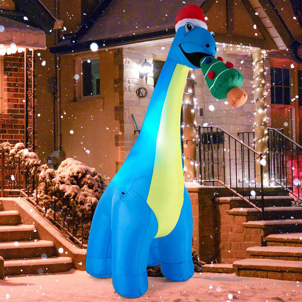 3.1M Christmas Inflatable Lighted Green Dinosaur with Hat