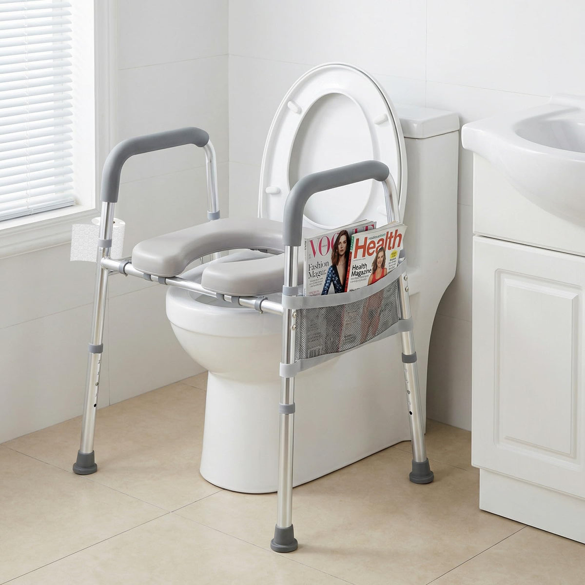 Raised Toilet Seat with Handles, Height & Width Adjustable Elevated Toilet Seat Riser