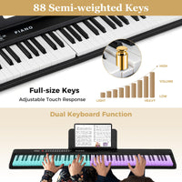 88 Key Foldable Piano Keyboard Portable Full Size Semi Weighted Electric Piano with MIDI Wireless Connection