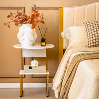 Giantex G-Shaped Side Table with Storage, 2-Tier End Table for Small Space White