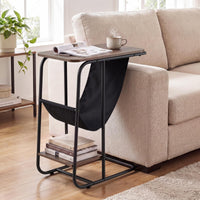 Giantex C-Shaped End Table with Canvas Book Holder & Bottom Storage Shelf