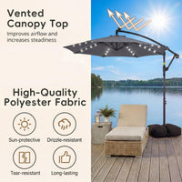 3m Solar Offset Hanging Umbrella with 32 LED Lights and 360° Rotation
