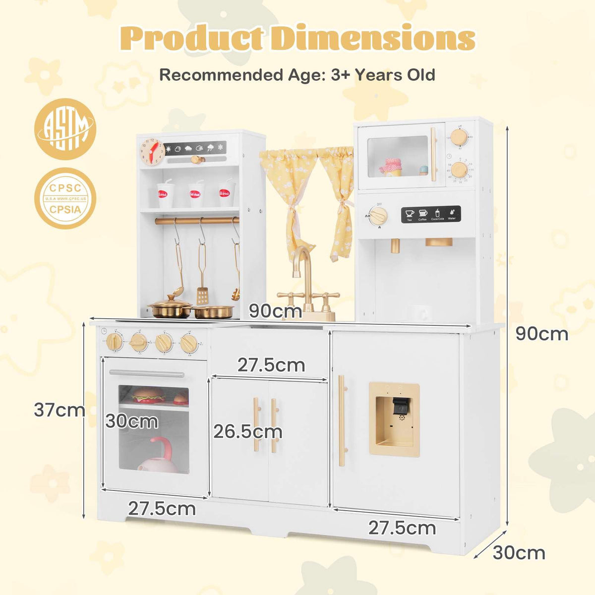 Pretend Play Kitchen for Kids with Coffee Maker Sink Faucet