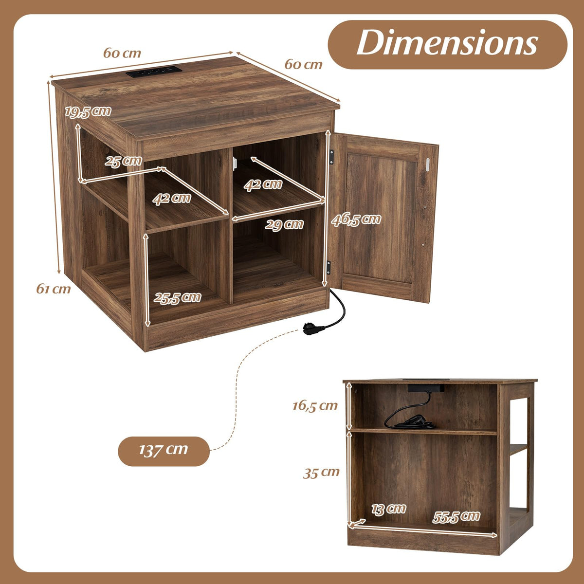 Giantex Farmhouse Nightstand with Charging Station, Bedside Table