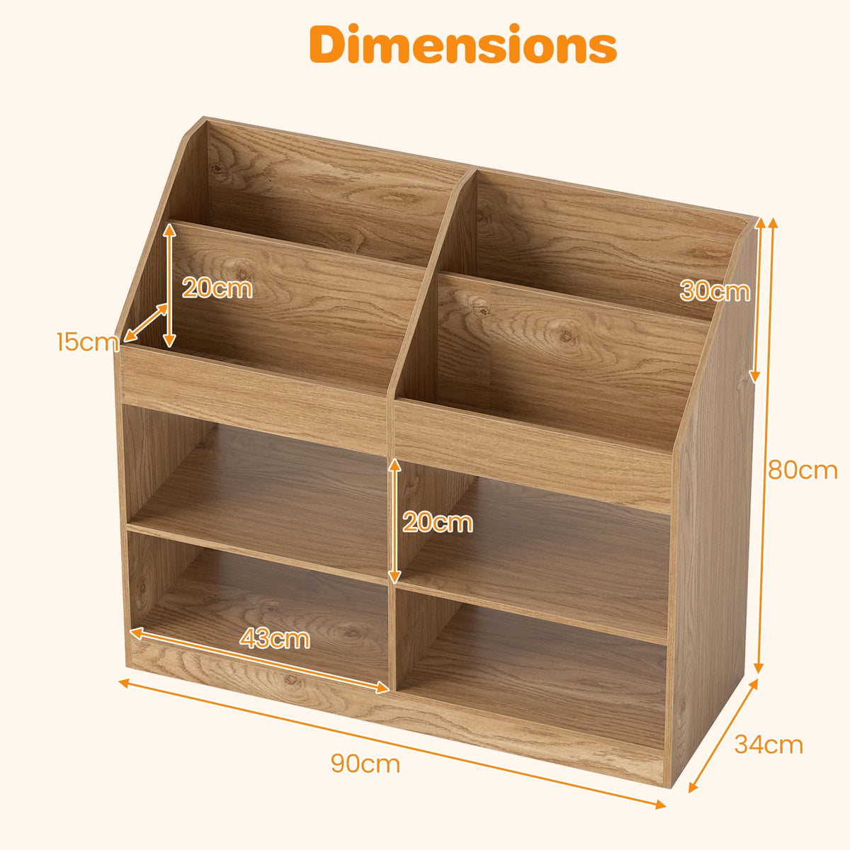 3-Tier Kids Bookshelf, Toy Storage Organizer Shelf w/Display Rack