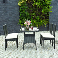 5PCS Patio Rattan Dining Set Cushioned Chair Table w/Glass Top Garden Furniture