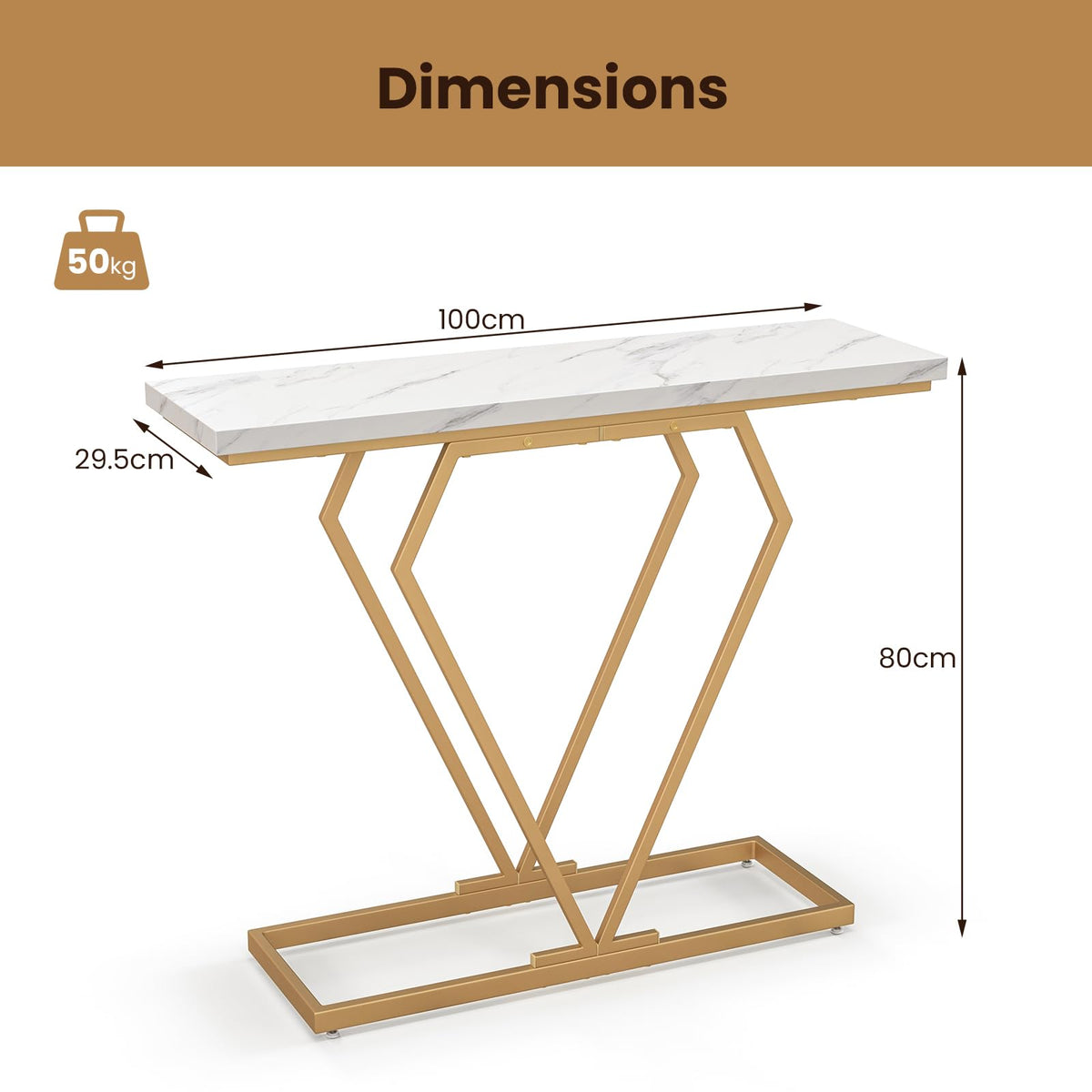 Giantex Modern Console Table, Faux Marble Narrow Entryway Table with Diamond Shape Geometric Frame