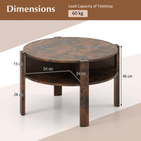 2-Tier Round Coffee Table w/Storage, 75 cm Tea Cocktail Table w/ 4 Shelves