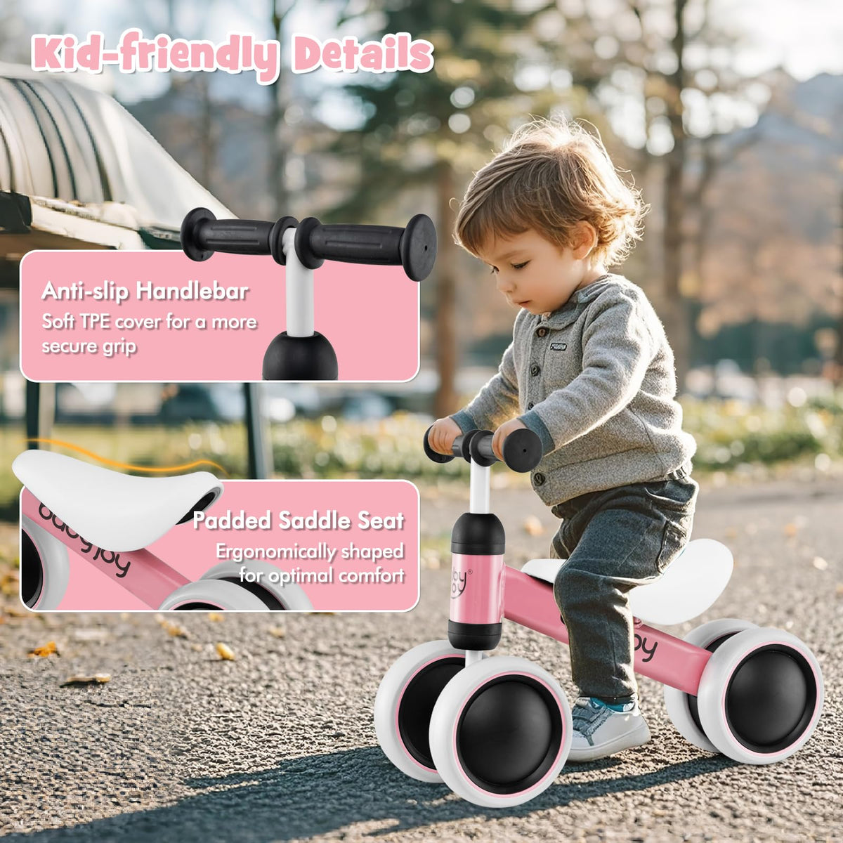 Baby Balance Bike, Baby Bicycle, Children Walker Infant Baby Ride Toys for 9-24 Months, Ride-on Toys, Mini No Pedal Toddler 4 Wheels Bike