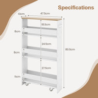 4-Tier Slim Storage Cart for Narrow Space, Rolling Utility Cart