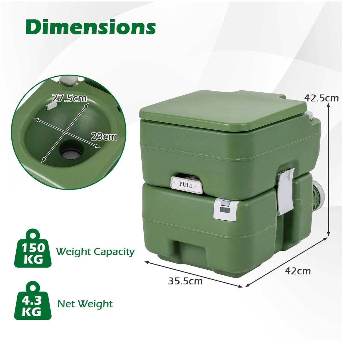 Portable Camping Toilet Porta Potty with Level Indicator