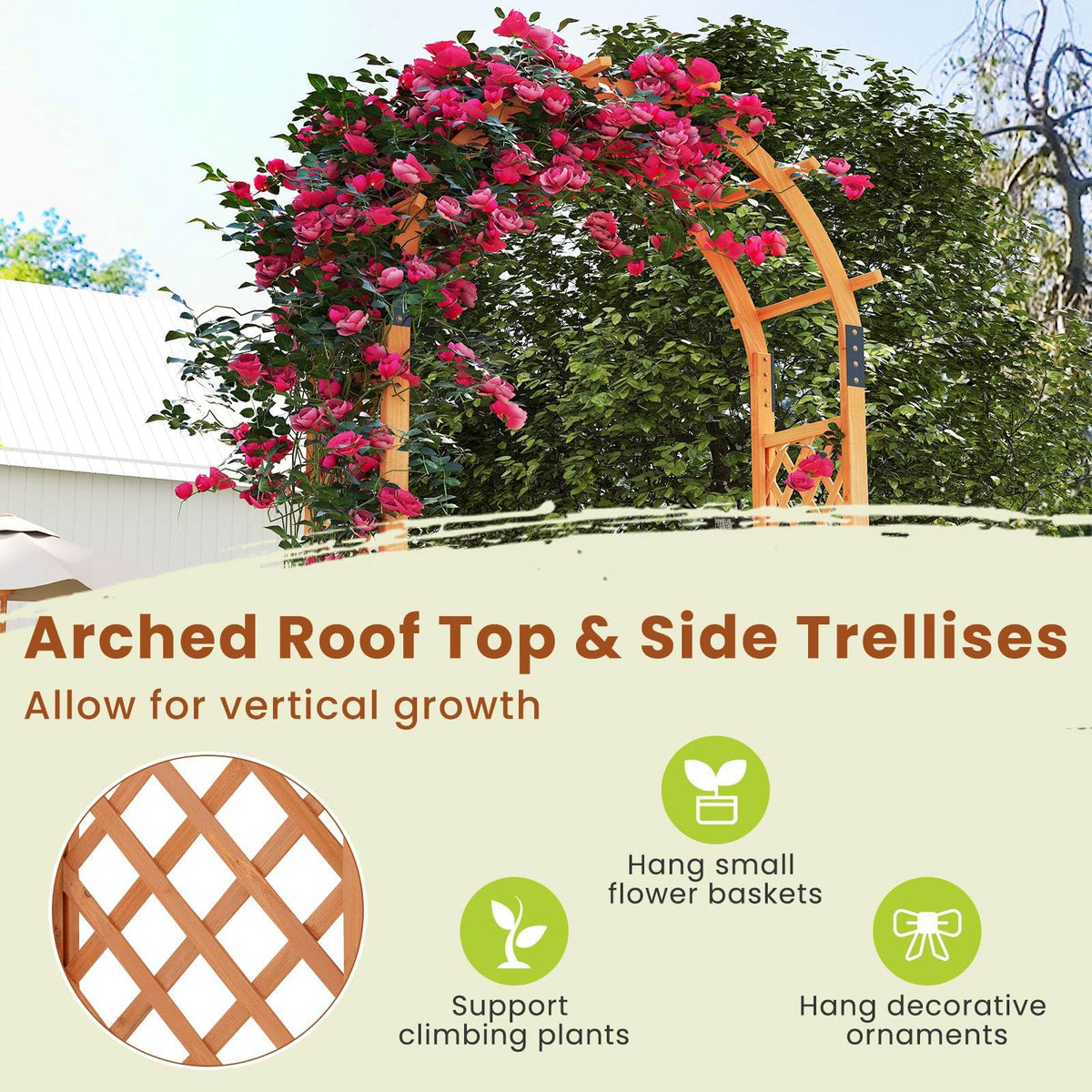 235 cm Garden Arch Wooden Arbor for Climbing Plants