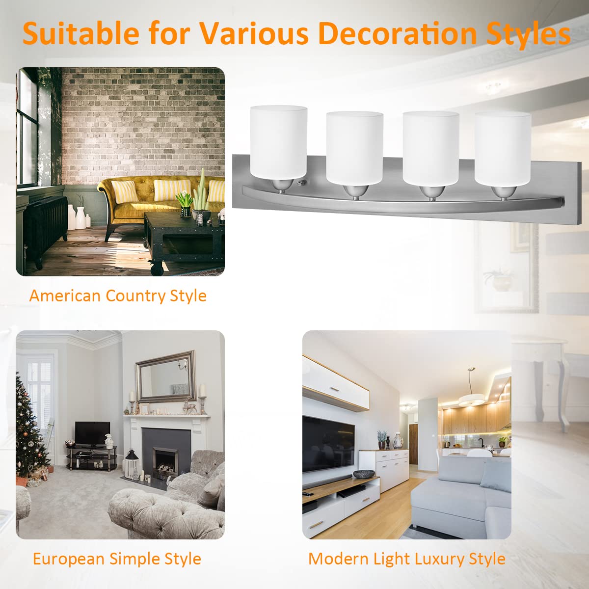 Wall Mounted Vanity Lamp with White Glass Shade for Bedroom/Living Room