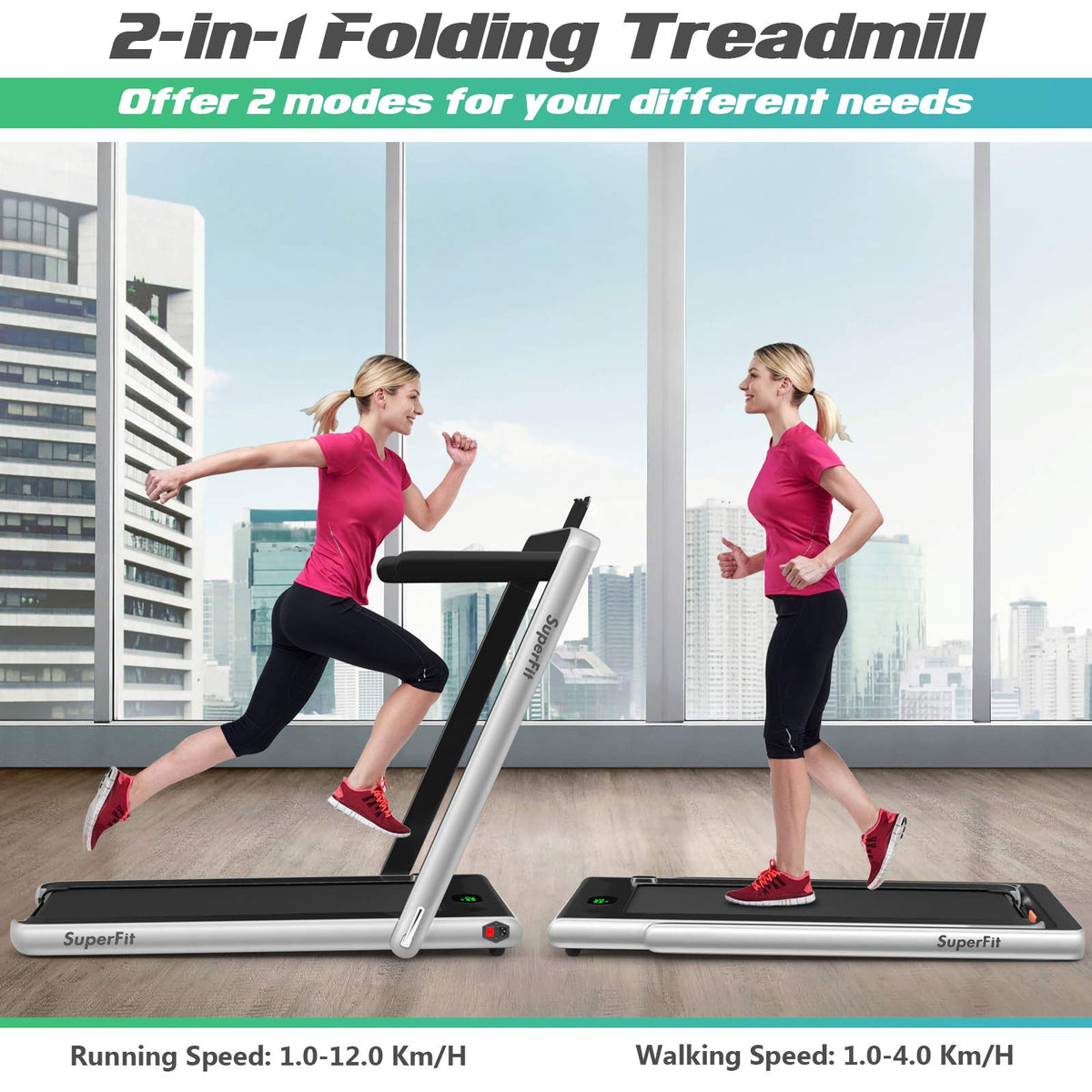 2-in-1 Walking & Running Treadmill,Folding Under Desk Walking Pad