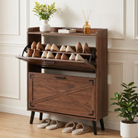 Narrow Shoe Cabinet with 2 Flip Drawers and Adjustable Shelves