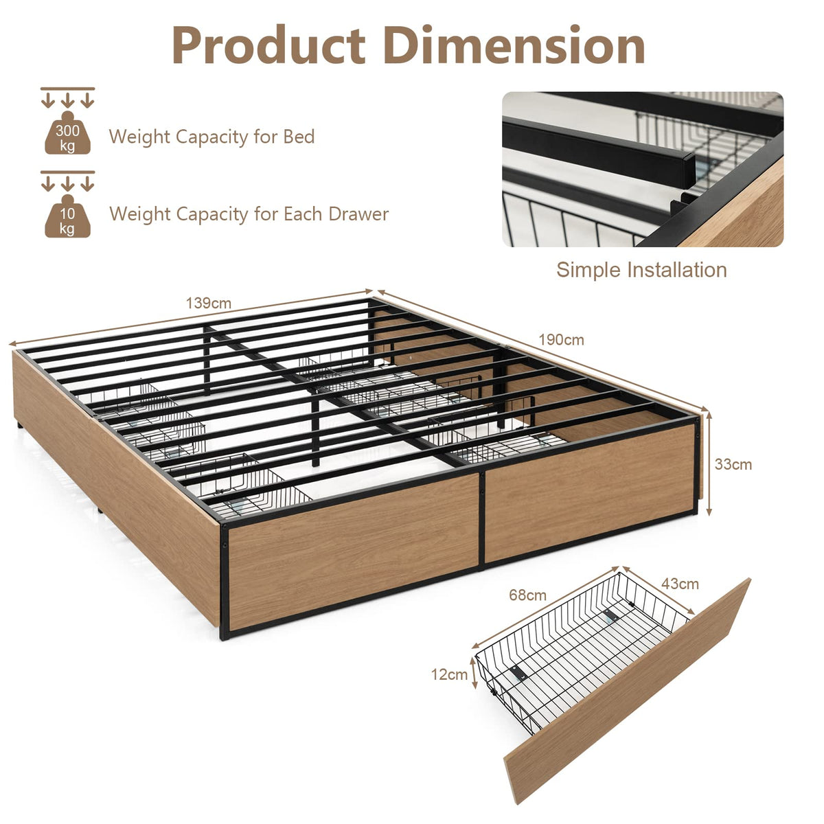 Giantex Double Size Metal Bed Frame w/ 4 Drawers