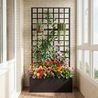 Metal Raised Garden Bed with Trellis, 90 x 40 x 180 cm Galvanized Planter Box
