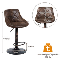 Giantex Leather Bar Stool Set of 2, Height Adjustable Counter Stool w/ Backrest & Footrest, Retro Brown