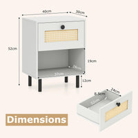 Rattan Nightstand with Drawer and Open Storage Shelf for Living Room and Bedroom