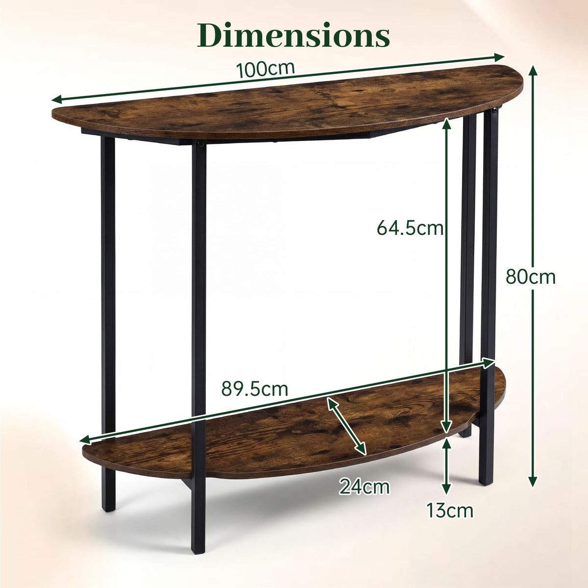 Half-moon Console Table with Open Storage Shelf and Anti-tip Kits for Living Room