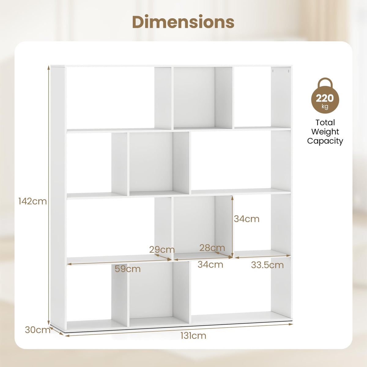 4-Tier Open Shelf Bookcase with 12 Storage Compartments