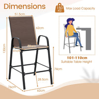 Outdoor Bar Stools Set of 2, 74 cm Fabric Bar Height Stools with Armrests