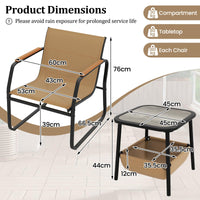 3-Piece Bistro Set, Patio Chairs & Side Table w/Storage Basket, Breathable Mesh Fabric