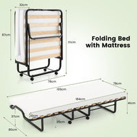 Folding Bed with Mattress, Roll Away Guest Bed for Adult