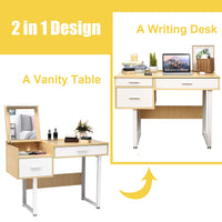 Giantex Vanity Table with Flip Top Mirror, Makeup Table Computer Laptop Desk w/ 2 Drawers