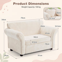 Kids' Couch with 2 Strawberry Throw Pillows with Flannel Upholstery and Solid Wooden Frame