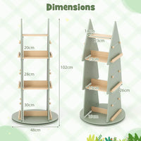 4-Tier Tree Shape Wooden Kids Rotating Bookshelf for Classroom Playroom Bedroom