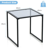 Patio Tempered Glass End Table with Metal Frame for Poolside