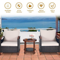 3 Piece Patio Sofa Set, 2 Rattan Chairs w/ 2-Tier Coffee Table