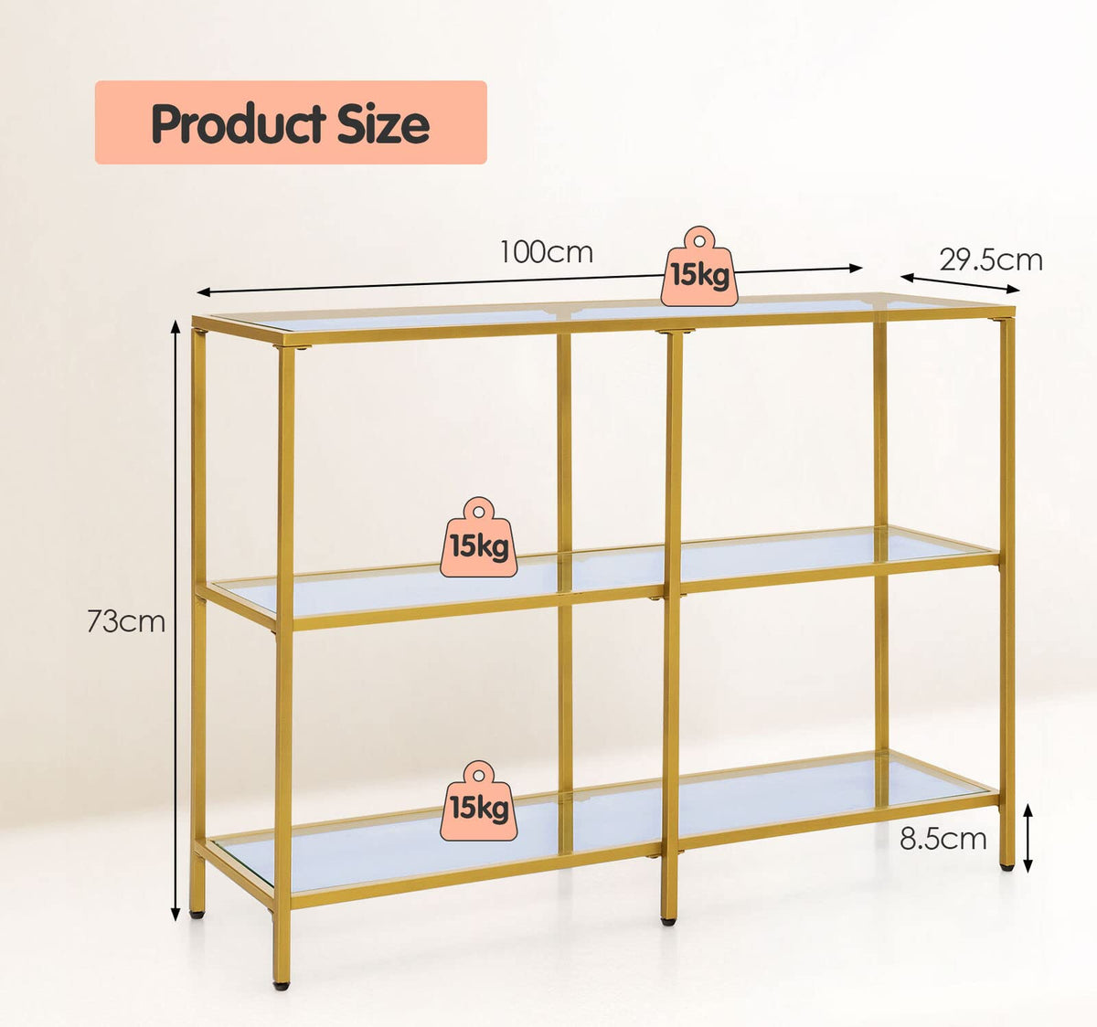 Giantex 3-Tier Glass Console Sofa Table, Narrow Couch Table with Tempered Glass Shelf & Gold Steel Frame
