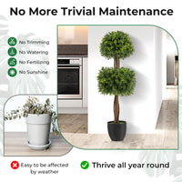 Giantex 100cm Artificial Boxwood Topiary Ball Tree, Faux Double Ball Boxwood Plant with Cement-Filled Plastic Pot